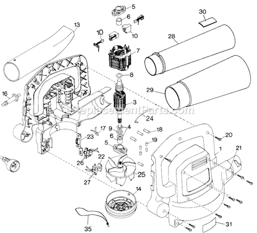 Page A Diagram and Parts List for BV400 Type 1 Black and Decker Leaf Blower / Vacuum